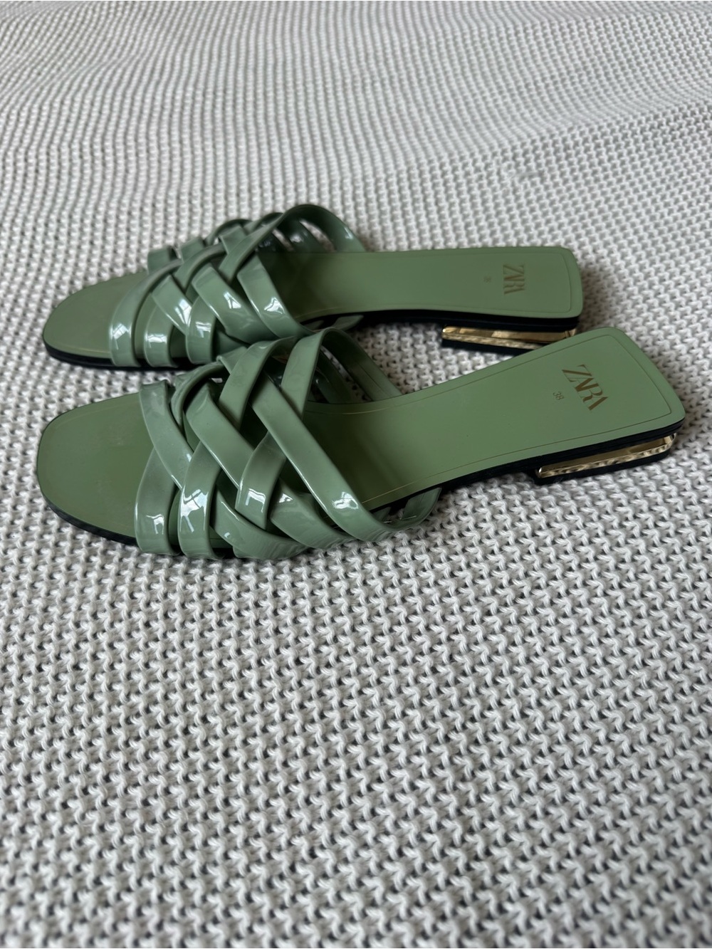 Zara Green Strappy Slide Sandals (US 7.5) - Picture 3 of 6
